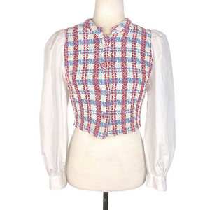 Zara tweed-knit puff-sleeve top
